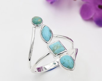 Arizona Turquoise Gemstone Ring - Solid Sterling Silver Gold