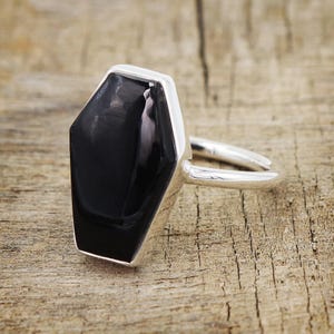 Black Onyx Ring, Coffin Ring, Solid Sterling Silver Ring, Genuine Gemstone Ring, Handmade Ring, Statement Ring, Best Gift Ring for Her