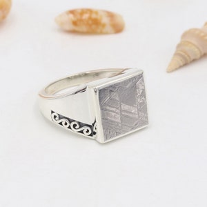 Meteorite Ring, Solid Sterling Silver Ring, Unisex Ring, Meteorite Statement Ring, Natural Meteorite Silver Ring, Handmade Ring for Him