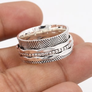 Anillo giratorio de plata de ley maciza, anillo para el pulgar, anillo para la ansiedad, anillo para la preocupación, anillo giratorio antiansiedad - Anillo para el pulgar de plata hecho a mano