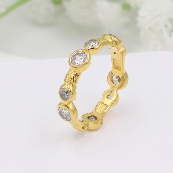 Eternity Band Ring, 925 Sterling Silver Ring, Swarovski Crystal Ring, 18k Gold Plated Ring, Minimalist Ring, Stackable Band, Gift for Women