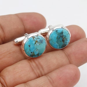 Blue Turquoise Cufflinks, Solid Sterling Silver Cufflinks, Cufflinks for Men, Groomsmen Cufflinks, Blue Turquoise Cufflinks, Gift For Men