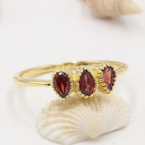 Garnet Ring, Minimalist Ring, Dainty Gold Ring, January Birthstone Ring, Garnet Engagement Ring, Sterling Silver Handmade Ring, Ring for Her