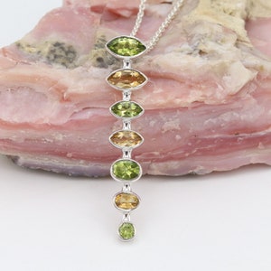 Peridot Pendant Necklace, Solid Sterling Silver Necklaces, Citrine Pendant Necklace, Multi Gemstone Handmade Statement Pendant Necklace