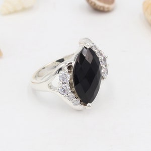 Black Onyx Ring, Sterling Silver Ring, Statement Ring, Women's Ring, Gemstone Ring, Birthstone Ring, Black Marquise Ring, Cocktail Ring