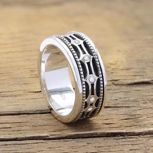 Anillo giratorio de cristal de Swarovski, anillo giratorio de plata de ley, anillo antiestrés, anillo de ansiedad, anillo de plata de promesa, anillo de banda para el pulgar, anillo unisex