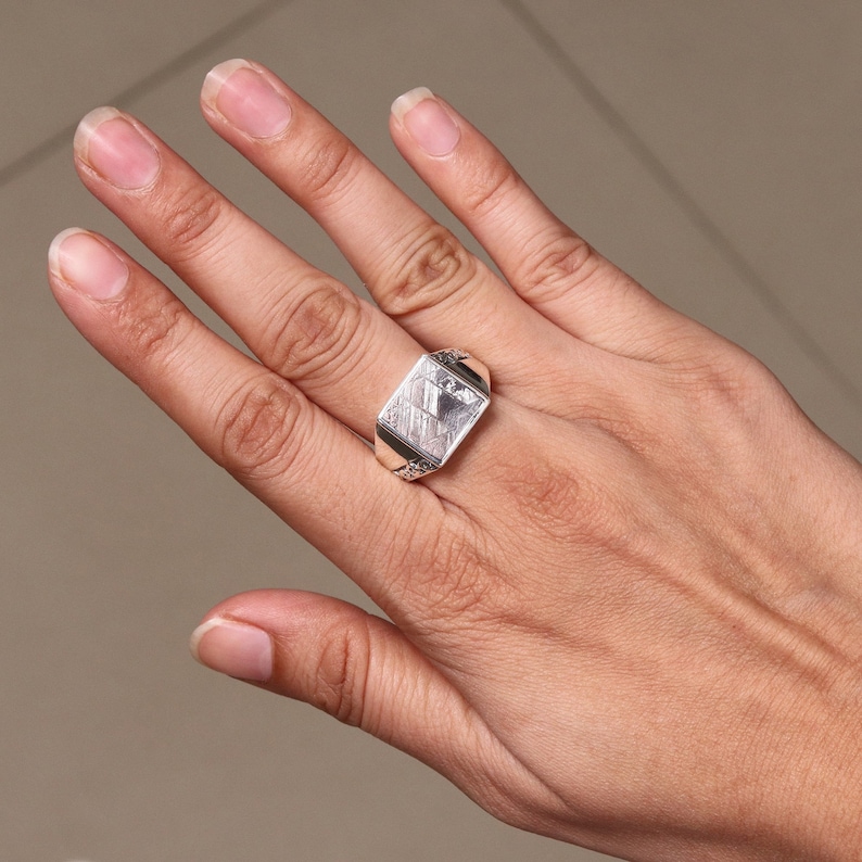 Meteorite Ring, Solid Sterling Silver Ring, Unisex Ring, Meteorite Statement Ring, Natural Meteorite Silver Ring, Handmade Ring for Him