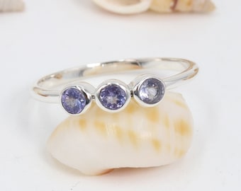 Tanzanite Ring, Solid Sterling Silver Ring, Stacking Ring, Engagement Ring, Half Eternity Ring, Wedding Band, Anniversary Ring, Gift For Her