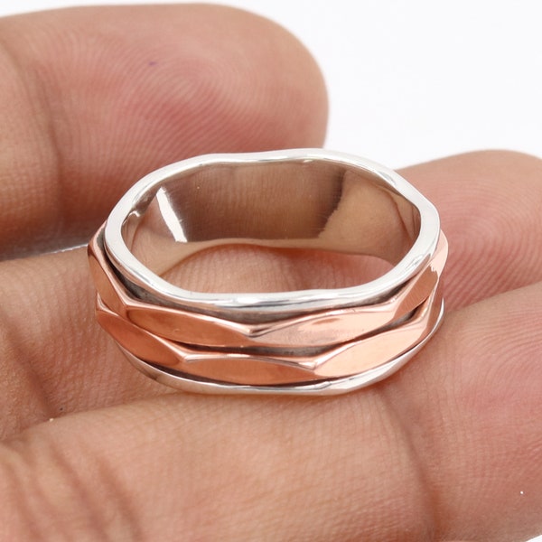 Copper Spinner Ring, Solid Silver Spinner Ring, Anxiety Ring, Fidget Ring, Meditation Ring, Spinner Ring, Sterling Silver Ring