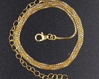 Collar de cadena de caja de plata de ley: cadena ajustable de 45,7 cm y 5 cm, chapado en oro de plata 925, estilo minimalista para mujer.