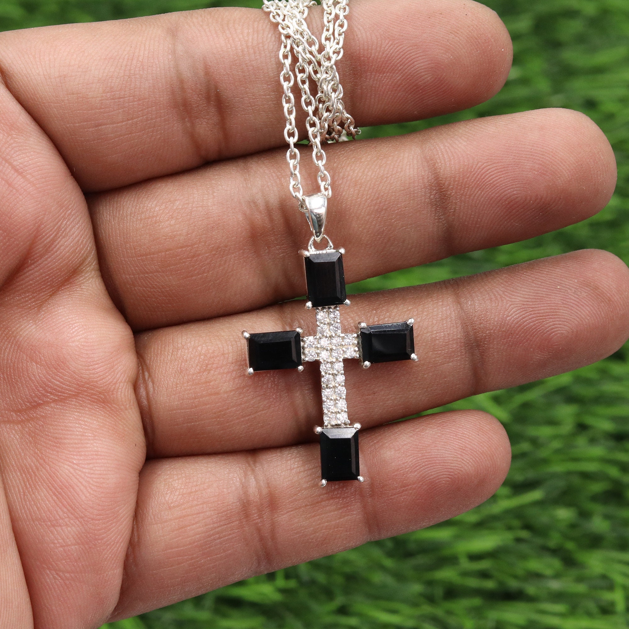 Black onyx cross pendant best sale