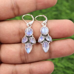 Rainbow Moonstone Earrings, Silver Earrings, Dangle Earrings, Blue Moonstone Silver Earrings, June Birthstone Earrings, Gifts for Her