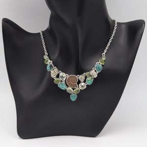 Ammonite and Turquoise Collar Necklace, Silver Statement Necklaces Earring Set, Pyrite Necklaces, Chocker Necklace, Women's Necklace