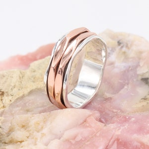 Solid Silver Spinner Ring, Copper Spinner Ring, Anti Anxiety Ring, Fidget Ring, Meditation Ring, Thumb Band Ring, Women&#39;s Gift Ring