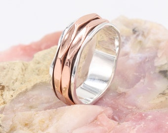 Massiver Silber Spinner Ring, Kupfer Spinner Ring, Anti Angst Ring, Fidget Ring, Meditation Ring, Daumen Band Ring, Geschenk der Frauen