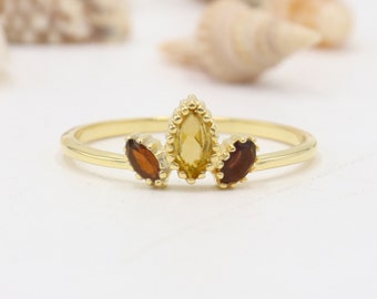 Citrine Ring, Garnet Ring, Silver Ring, Dainty 18K Gold Ring, Promise Ring, Minimalist Ring, Genuine Gemstone Ring, Ring for Women