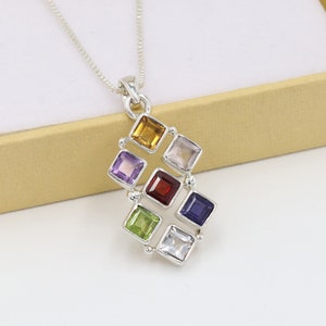 Chakra Pendant Necklaces, Silver Necklaces, Yoga Meditation Necklaces, Healing Necklaces, Natural Gemstones 7 Chakra Pendant For Her