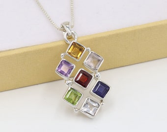 Collar con colgante de chakras, plata 925, 7 chakras, yoga, meditación, curación, múltiples piedras preciosas, regalo de joyería para ella.