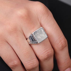 Meteorite Ring, Solid Sterling Silver Ring, Unisex Ring, Meteorite Statement Ring, Natural Meteorite Silver Ring, Handmade Ring for Him