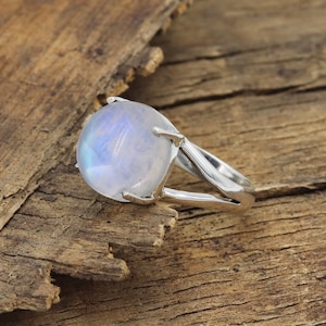 Moonstone Ring, Solid Sterling Silver Ring, Handmade Ring, Gemstone Ring, June Birthstone Ring, Blue Flash Genuine Moonstone Ring for Her