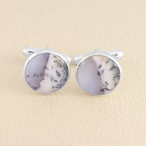 Dendritic Opal Cufflinks, Sterling Silver Cufflinks, Groomsmen Cufflinks, 14 mm Round Dendritic Opal Handmade Cufflinks, Gift For Him