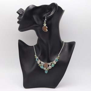 Ammonite and Turquoise Collar Necklace, Silver Statement Necklaces Earring Set, Pyrite Necklaces, Chocker Necklace, Women's Necklace