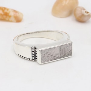 Meteorite Ring, Solid Sterling Silver Ring, Unisex Ring, Iron Meteorite Statement Ring, Natural Meteorite Silver Ring, Handmade Ring for Him