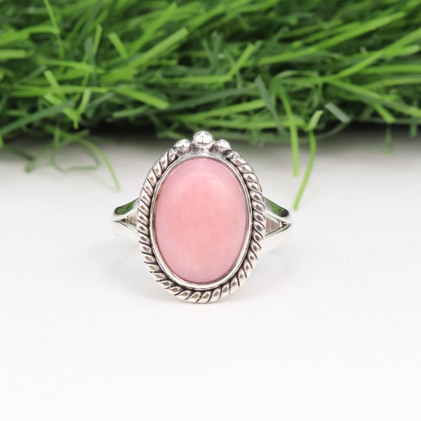 Pink Opal Ring, Sterling Silver Ring, Natural Peruvian Pink Opal Ring, Gemstone Ring, Handmade Ring, Opal Ring, Birthstone Ring, Women Ring