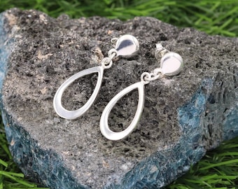 Handmade Sterling Silver Teardrop Dangle Earrings, Minimalist Studs
