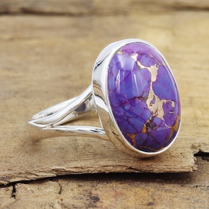 Türkis Ring, Sterling Silber Ring, Statement Ringe, Lila Kupfer Türkis Stein Ring, Ringe für Frauen, Handgemachter Ring, Birthstone Ringe