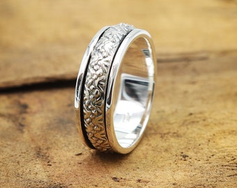 Spinner Ring, 925 Silver Rings, Handmade Fidget Ring, Meditation Ring, Stress Relief Anxiety Spinner Band, Rotating Ring, Gift for Women