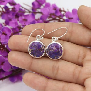 Turquoise Earrings, 925 Silver Earrings, Purple Copper Turquoise Jewelry, Gemstone Dangle Earrings, Birthstone Earrings, Gift For Her