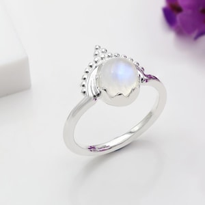 Rainbow Moonstone Ring: 925 Sterling Silver Solitaire, June Birthstone