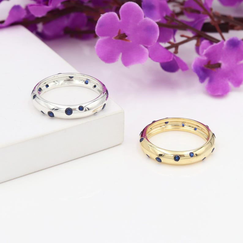 Tanzanite Ring, Solid Silver Band Ring, Eternity Ring, Tanzanite Wedding Band, Anniversary Ring, Stacking Ring, Gold Eternity Band For Her