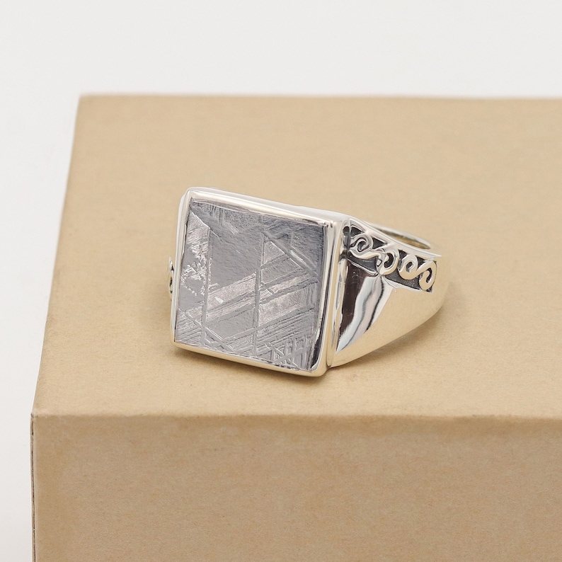 Meteorite Ring, Solid Sterling Silver Ring, Unisex Ring, Meteorite Statement Ring, Natural Meteorite Silver Ring, Handmade Ring for Him