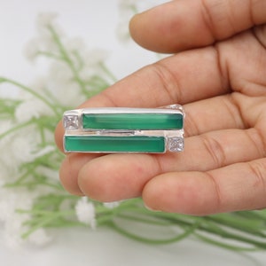 Onyx Tie Clip, Solid Sterling Silver Tie Clip, Tie Clip for Men, Groomsmen Gift, Genuine Green Onyx American Diamond Tie clip, Gift For Men