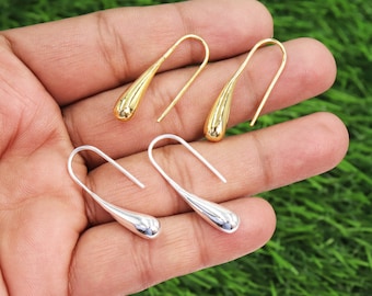 Water Drop Earrings, Solid Sterling Silver Earrings, Minimalist Gold Earrings, Tear Drop Earring, Dangle Earrings, Mother's Day Gift