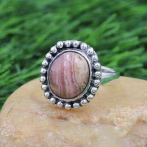 Rhodochrosite Ring, Solid Sterling Silver Ring, Gemstone Ring, Handmade Ring, Gifts for Her, Boho Jewelry, Women Ring, Birthstone Ring