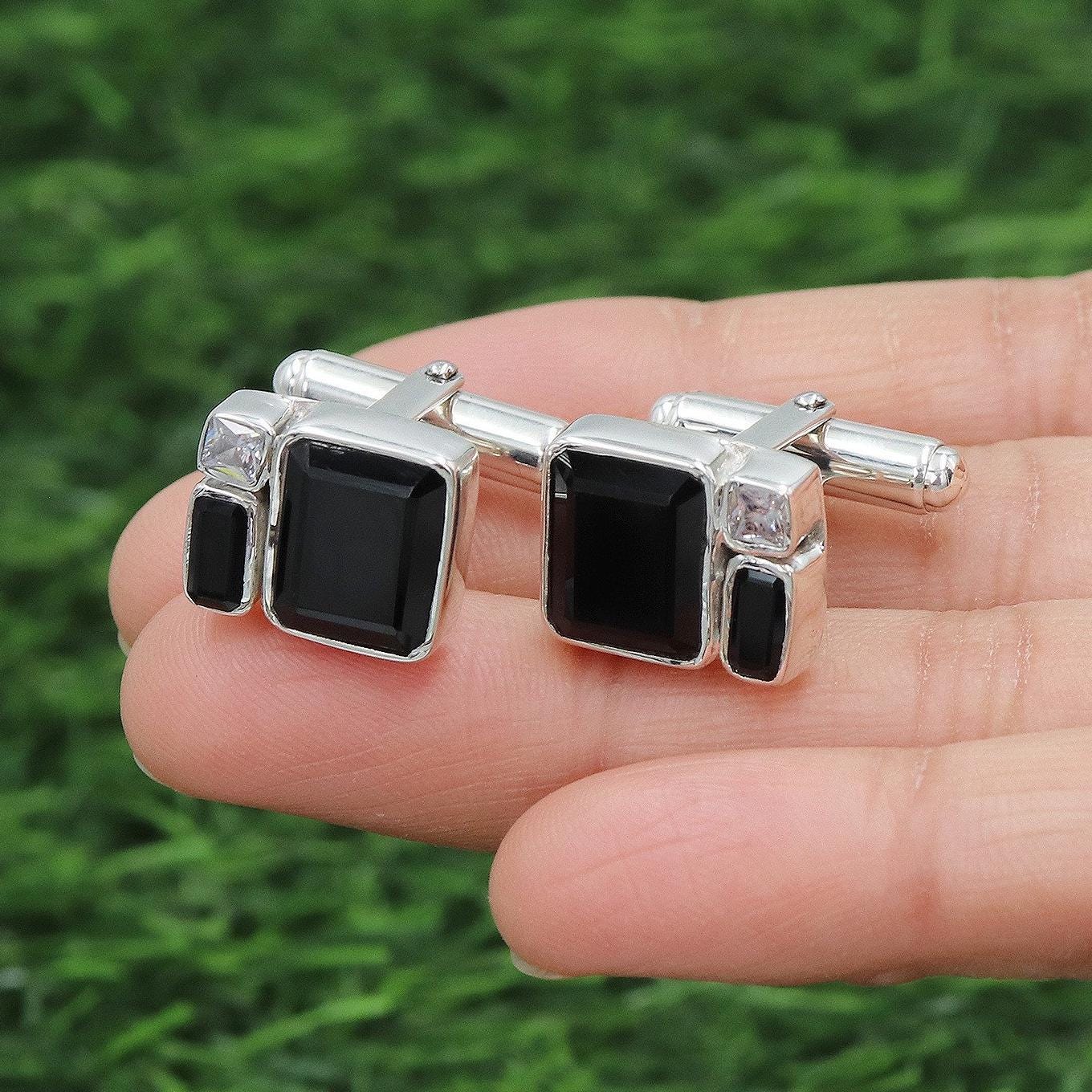 Aazon.co: Sogee White Gold Plated Black Crystal Cufflinks For En