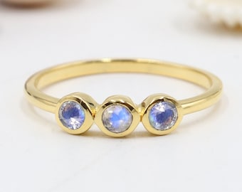 Moonstone Rings, Solid Sterling Silver Rings, Engagement Ring, Half Eternity Ring, Gemstone Rings, Gift For Her, Women's Rings, Stack Rings