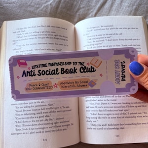 Anti-Social Book Club, Bookmark, Cute Bookmark, Booklover
