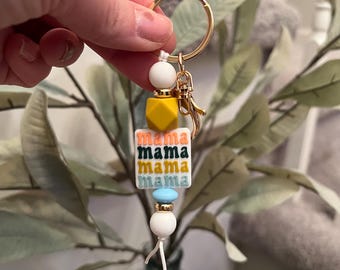 Mama Beaded Keychain, Scilicone Bead Keychain, Diaper Bag Tag, Backpack Tag