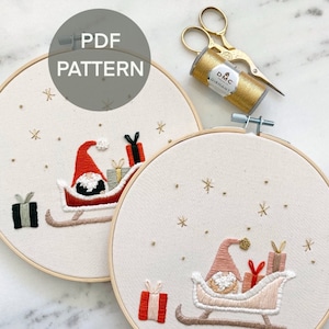 Gnome Sleigh Ride Embroidery Pattern