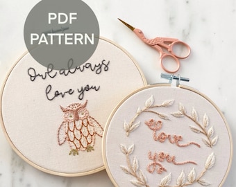 Pattern BUNDLE | Owl always love you Embroidery PDF pattern and love you Embroidery PDF pattern