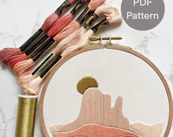 Rose Gold Desert Embroidery Hoop PDF Pattern