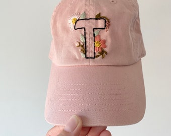 Custom Embroidered Monogram Floral Baseball Hat