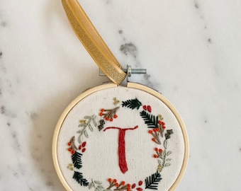 Custom Initial Christmas Ornament | Personalized Ornament | Embroidery Hoop Ornament