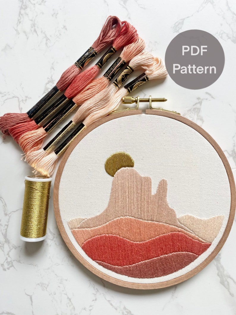 Rose Gold Desert Embroidery Hoop PDF Pattern image 1