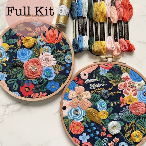 Garden Party - Navy - Embroidery Kit | Rifle Paper Co Fabric Embroidery Kit