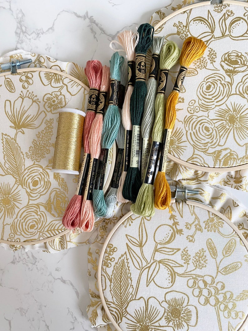 Golden Blooms Embroidery Kit Rifle Paper Co Colette Fabric Etsy